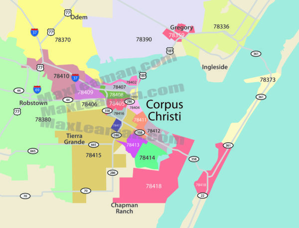 Zipcode Map Corpus Christi, TX